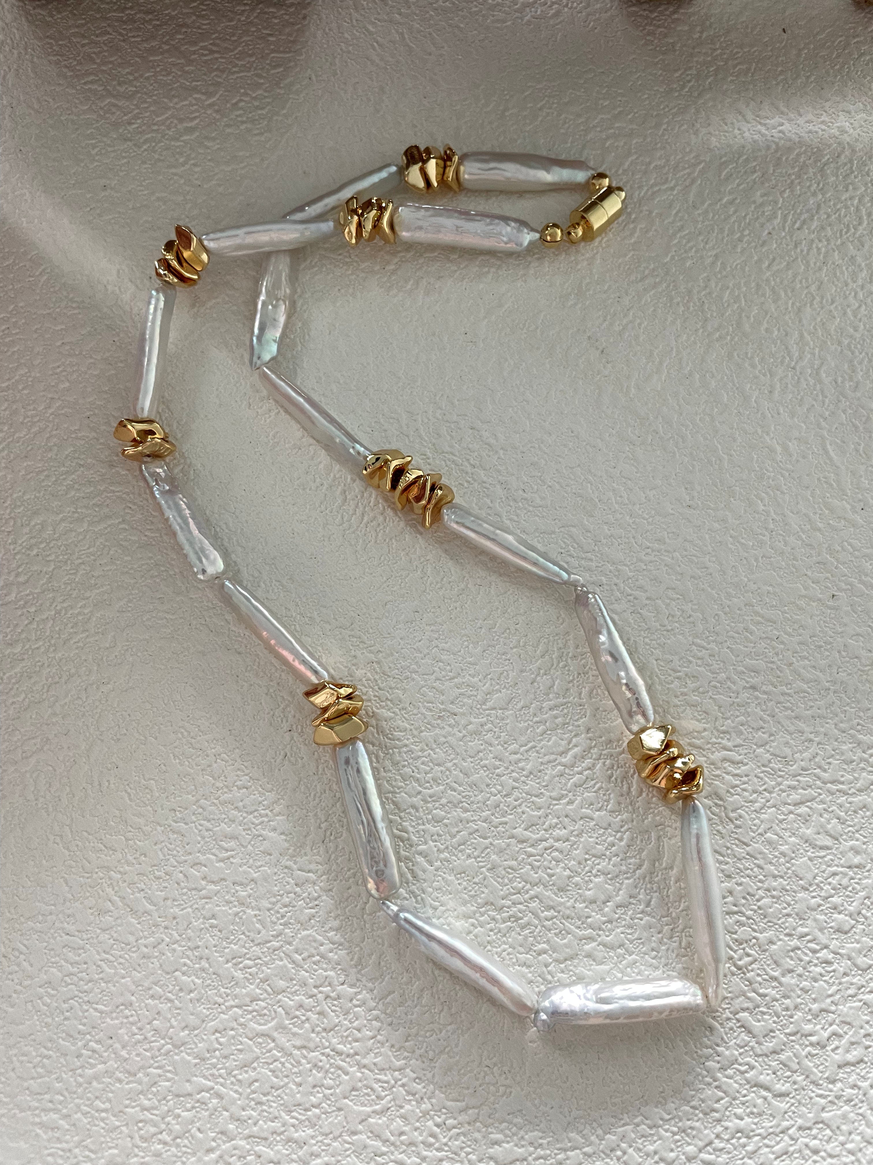 Handmade 14K Gold Baroque Pearl Necklace Unique Design
