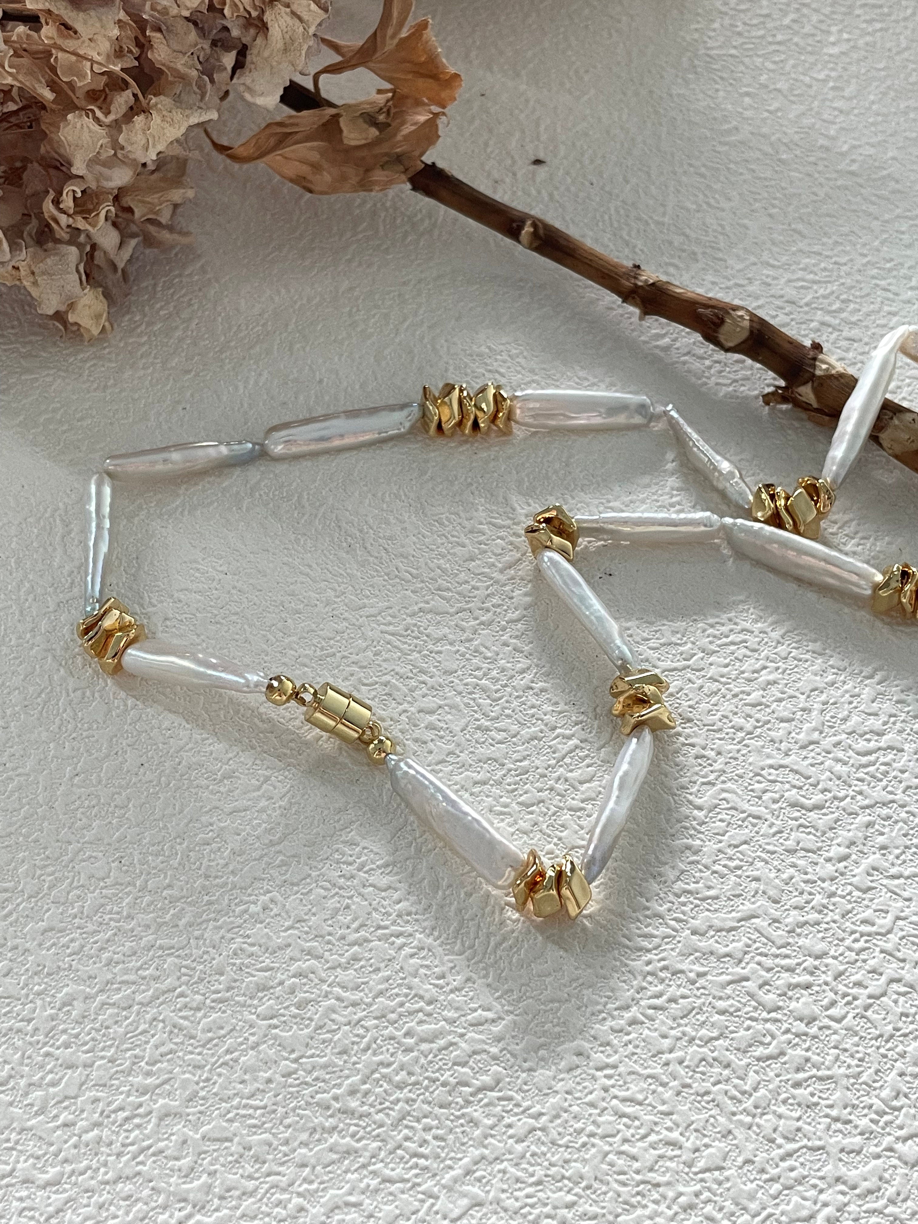 Handmade 14K Gold Baroque Pearl Necklace Unique Design