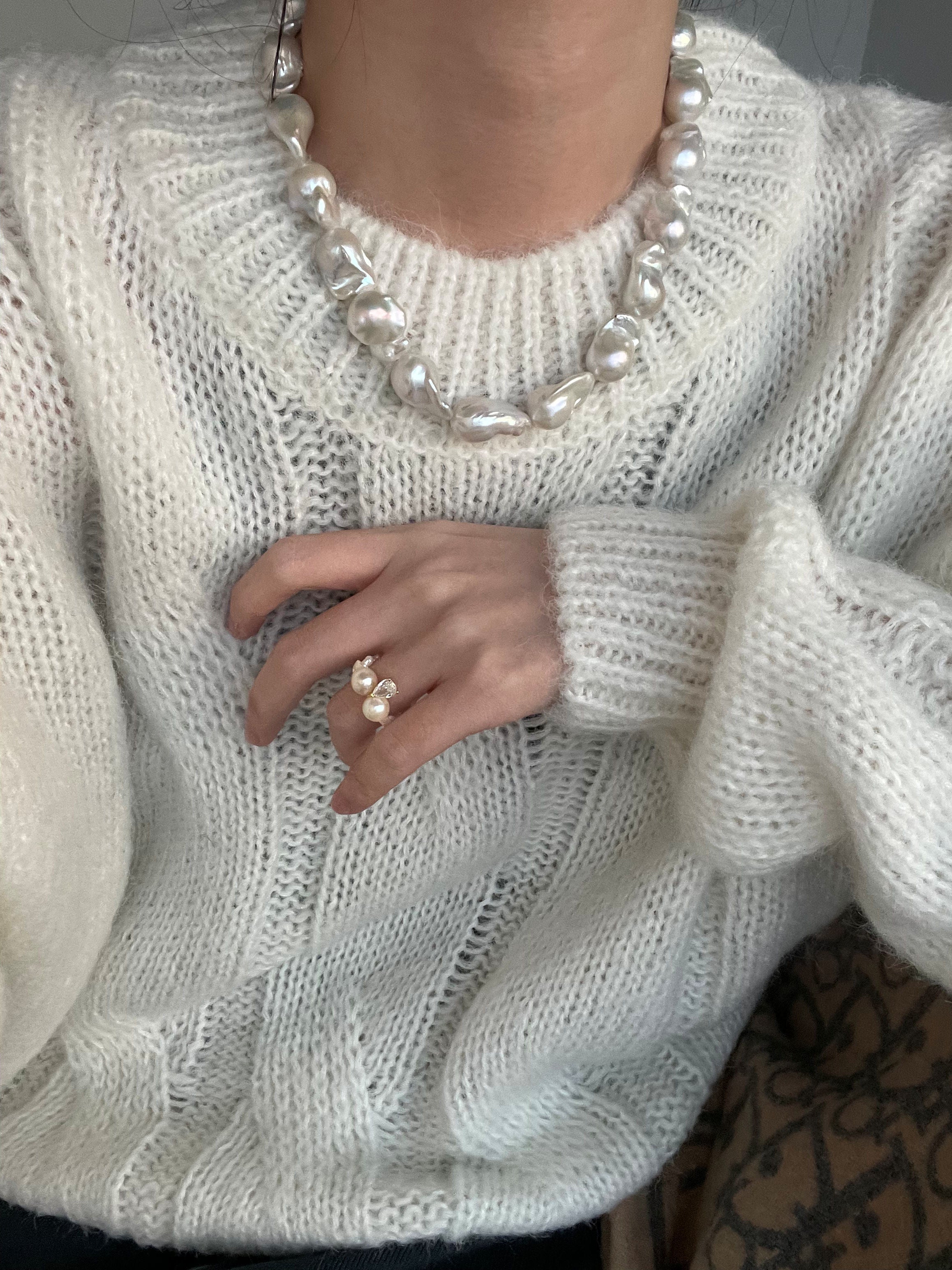 Elegant 22-28mm Baroque Pearl Necklace Sterling Silver