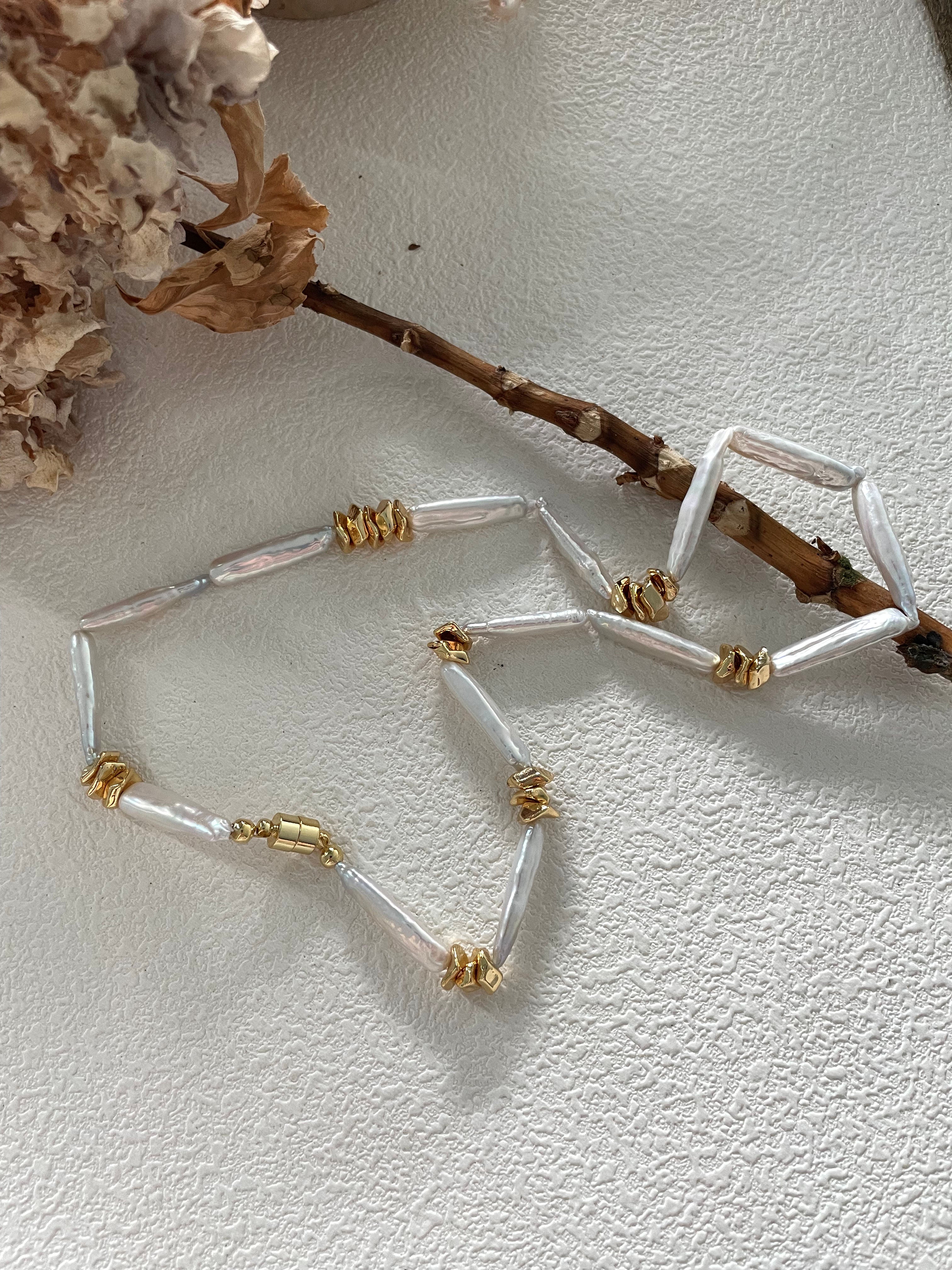 Handmade 14K Gold Baroque Pearl Necklace Unique Design