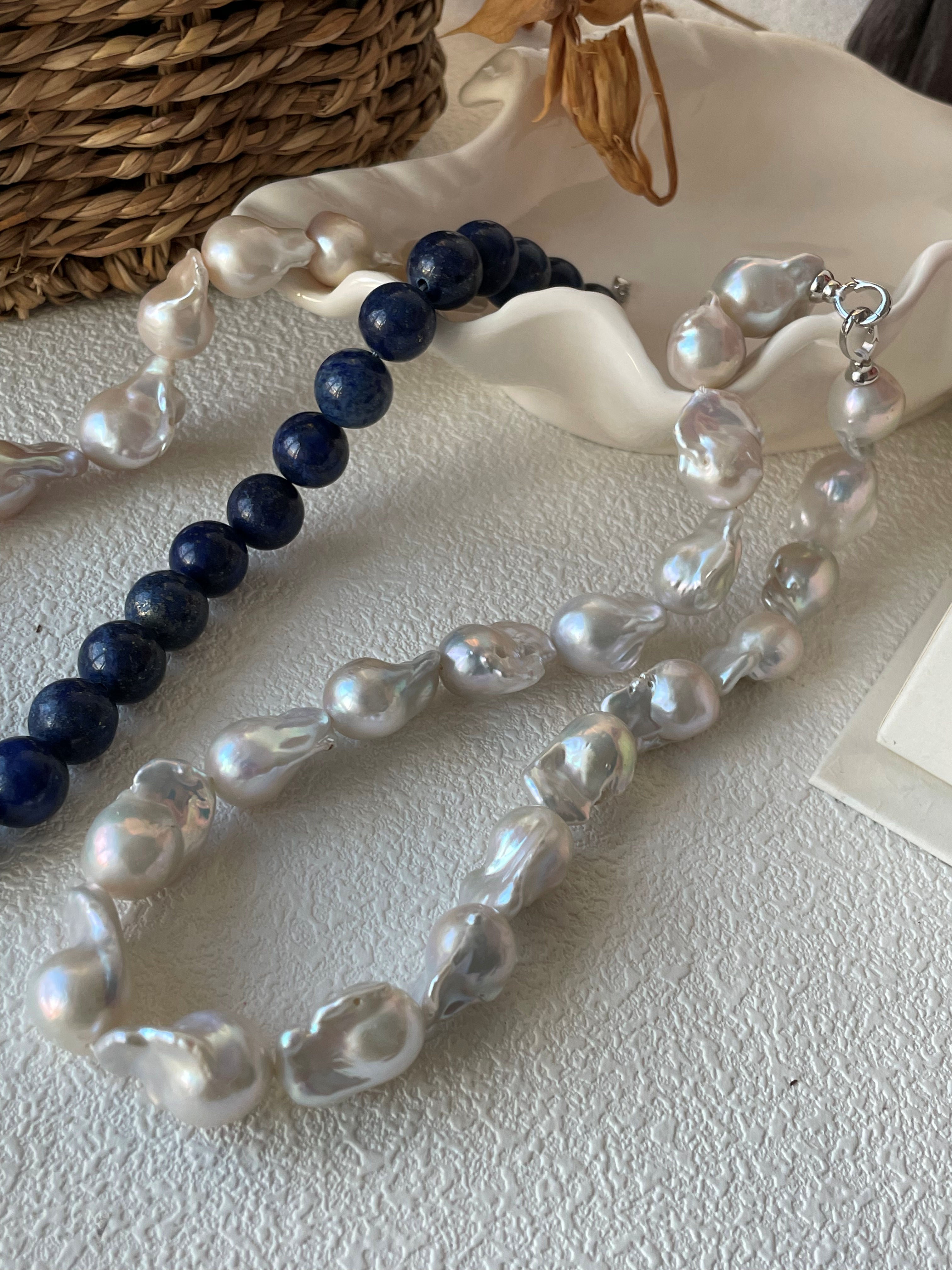 Elegant 22-28mm Baroque Pearl Necklace Sterling Silver